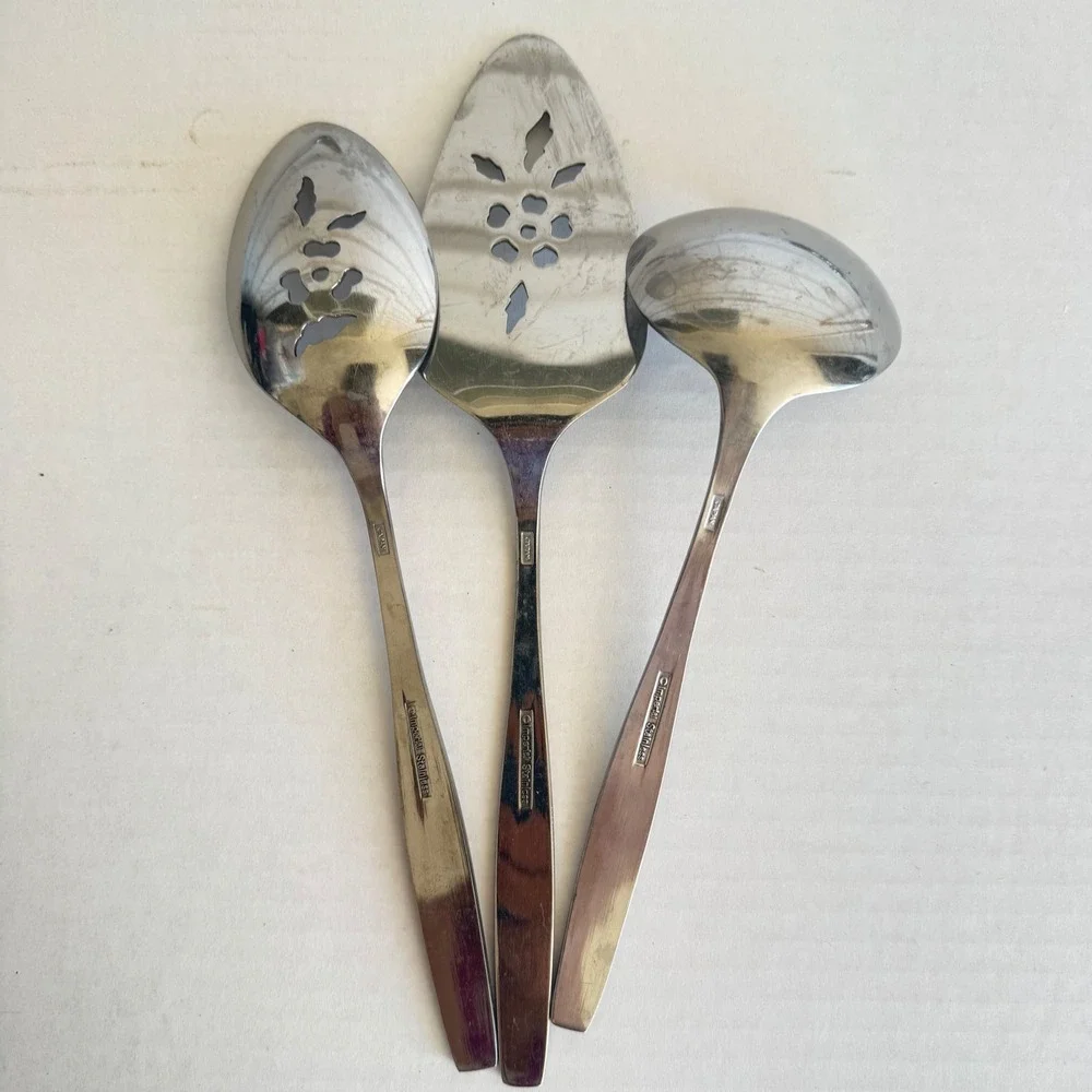 VTG Imperial Stainless Japan‎ Serving Set 3 Pierced Spoon Pie Server Gravy Ladle